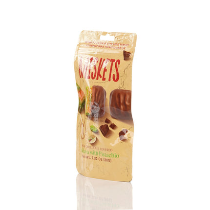 MISKETS MILK CHOCOLATE COATED DRIED BAKLAVA  WITH PISTACHIO