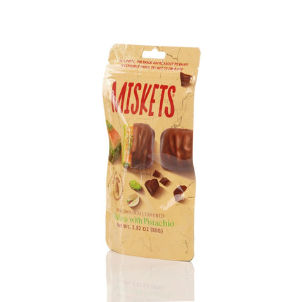 MISKETS MILK CHOCOLATE COATED DRIED BAKLAVA  WITH PISTACHIO