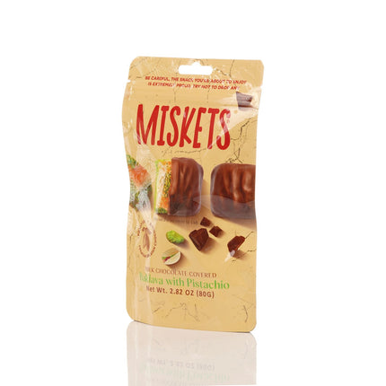MISKETS MILK CHOCOLATE COATED DRIED BAKLAVA  WITH PISTACHIO