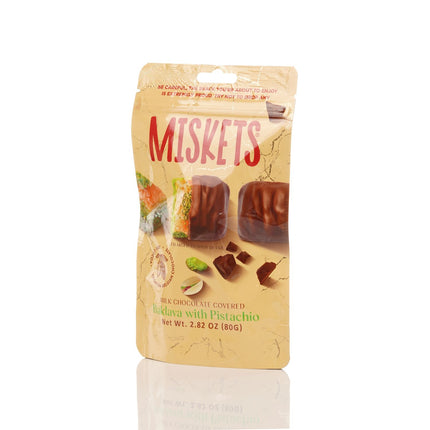 MISKETS MILK CHOCOLATE COATED DRIED BAKLAVA  WITH PISTACHIO