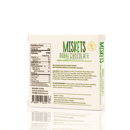 MISKETS MILK CHOCOLATE WITH CRISPY KADAYIF AND PISTACHIO FILLING  (100gr. Dubai Chocolate)