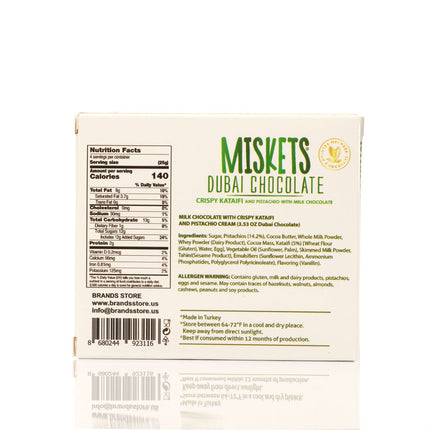 MISKETS MILK CHOCOLATE WITH CRISPY KADAYIF AND PISTACHIO FILLING  (100gr. Dubai Chocolate)