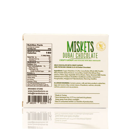 MISKETS MILK CHOCOLATE WITH CRISPY KADAYIF AND PISTACHIO FILLING  (100gr. Dubai Chocolate)