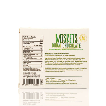 MISKETS MILK CHOCOLATE WITH CRISPY KADAYIF AND PISTACHIO FILLING  (100gr. Dubai Chocolate)