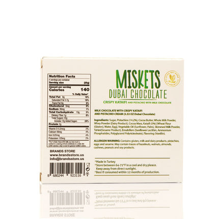 MISKETS MILK CHOCOLATE WITH CRISPY KADAYIF AND PISTACHIO FILLING  (100gr. Dubai Chocolate)