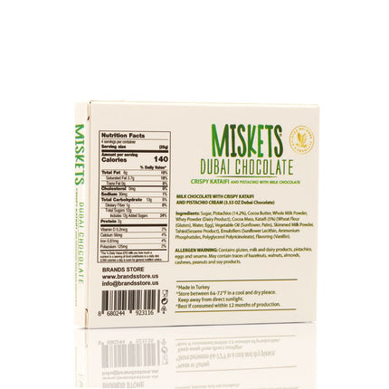 MISKETS MILK CHOCOLATE WITH CRISPY KADAYIF AND PISTACHIO FILLING  (100gr. Dubai Chocolate)