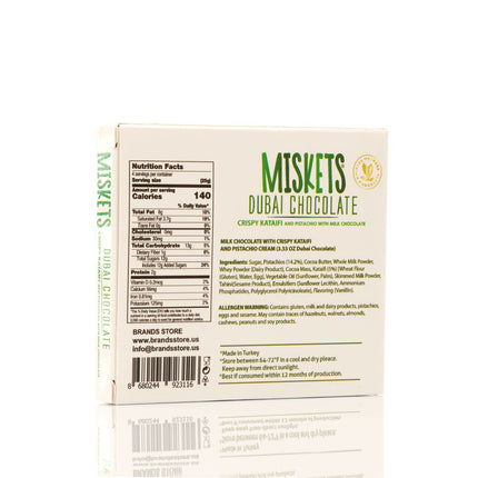 MISKETS MILK CHOCOLATE WITH CRISPY KADAYIF AND PISTACHIO FILLING  (100gr. Dubai Chocolate)