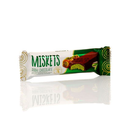 MISKETS MILK CHOCOLATE WITH CRISPY KADAYIF AND PISTACHIO FILLING (25gr.  Dubai Chocolate)