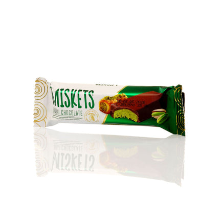 MISKETS MILK CHOCOLATE WITH CRISPY KADAYIF AND PISTACHIO FILLING (25gr.  Dubai Chocolate)