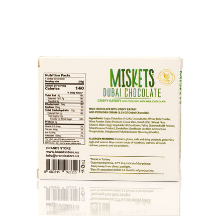 MISKETS MILK CHOCOLATE WITH CRISPY KADAYIF AND PISTACHIO FILLING  (100gr. Dubai Chocolate)