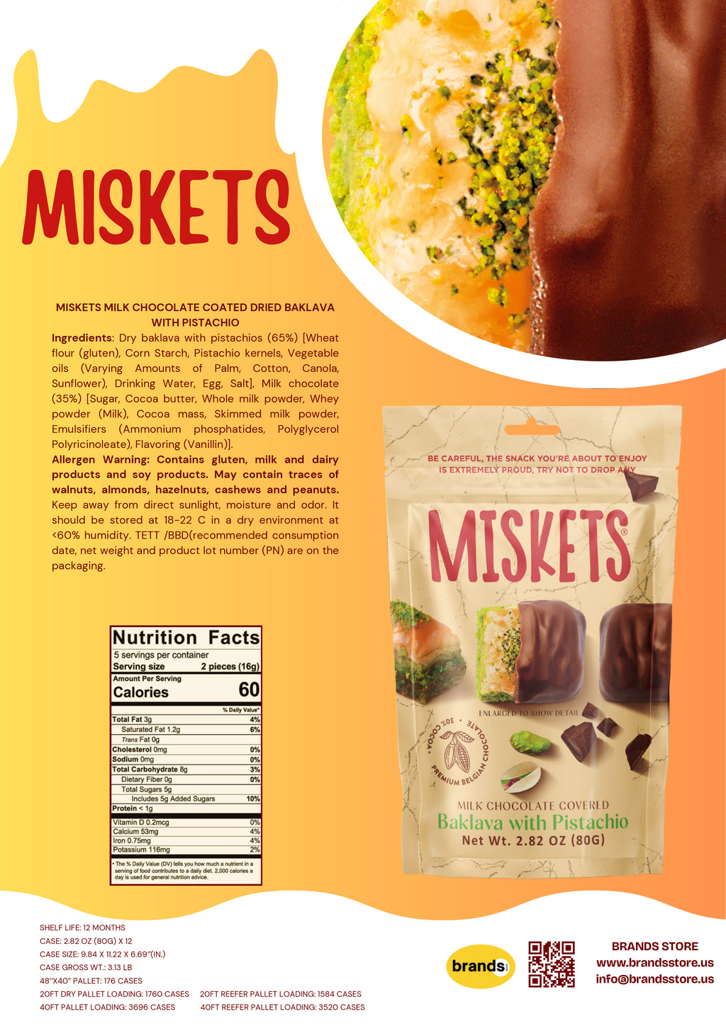 MISKETS MILK CHOCOLATE COATED DRIED BAKLAVA  WITH PISTACHIO