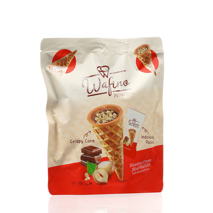 WAFINO WAFFLE CONES FILLED WITH MILK CHOCOLATE AND HAZELNUT CREAM(100gr)