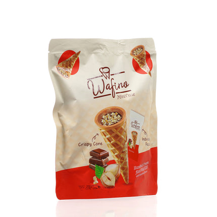 WAFINO WAFFLE CONES FILLED WITH MILK CHOCOLATE AND HAZELNUT CREAM(100gr)