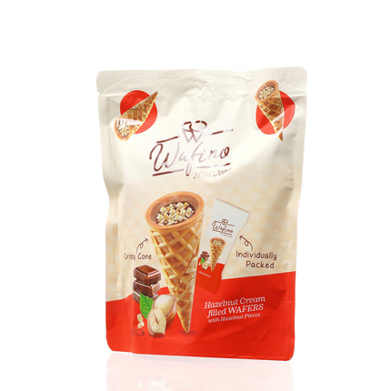WAFINO WAFFLE CONES FILLED WITH MILK CHOCOLATE AND HAZELNUT CREAM(100gr)