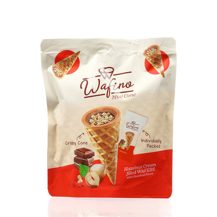 WAFINO WAFFLE CONES FILLED WITH MILK CHOCOLATE AND HAZELNUT CREAM(100gr)