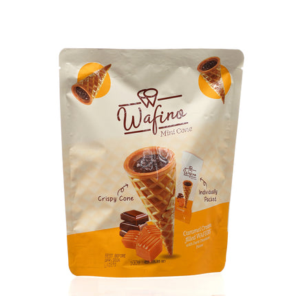 WAFINO WAFFLE CONES FILLED WITH MILK CHOCOLATE AND CARAMEL CREAM (100gr)