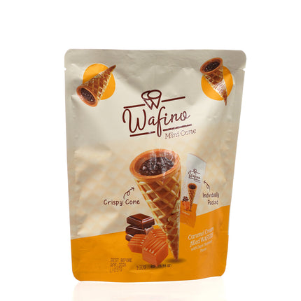 WAFINO WAFFLE CONES FILLED WITH MILK CHOCOLATE AND CARAMEL CREAM (100gr)