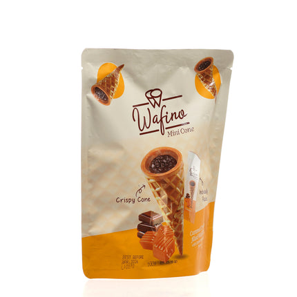 WAFINO WAFFLE CONES FILLED WITH MILK CHOCOLATE AND CARAMEL CREAM (100gr)