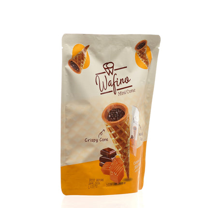 WAFINO WAFFLE CONES FILLED WITH MILK CHOCOLATE AND CARAMEL CREAM (100gr)