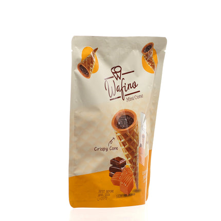 WAFINO WAFFLE CONES FILLED WITH MILK CHOCOLATE AND CARAMEL CREAM (100gr)