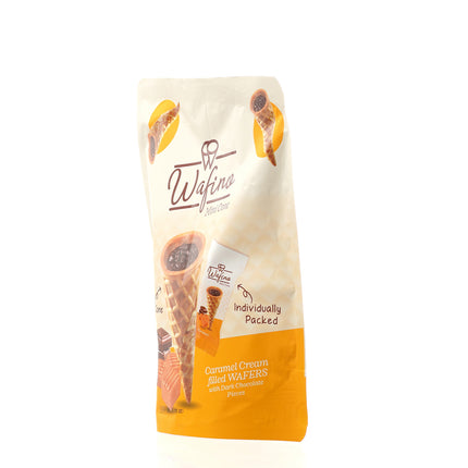 WAFINO WAFFLE CONES FILLED WITH MILK CHOCOLATE AND CARAMEL CREAM (100gr)