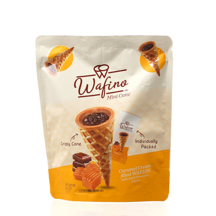 WAFINO WAFFLE CONES FILLED WITH MILK CHOCOLATE AND CARAMEL CREAM (100gr)