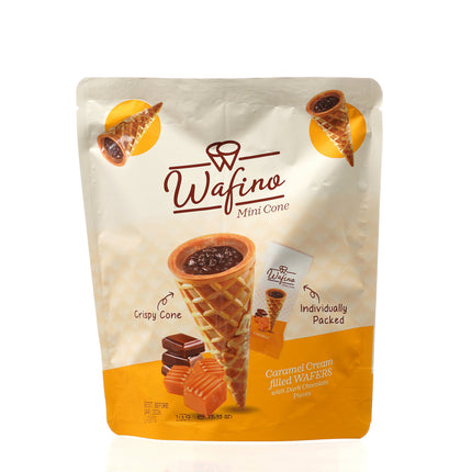 WAFINO WAFFLE CONES FILLED WITH MILK CHOCOLATE AND CARAMEL CREAM (100gr)