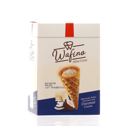 WAFINO WAFFLE CONES FILLED WITH WHITE CHOCOLATE AND COCONUT CREAM