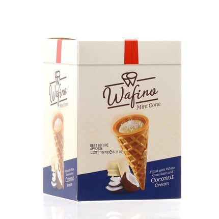 WAFINO WAFFLE CONES FILLED WITH WHITE CHOCOLATE AND COCONUT CREAM