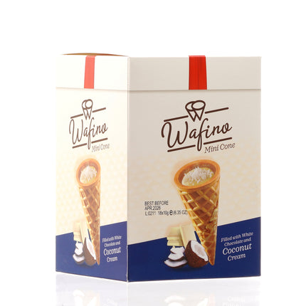 WAFINO WAFFLE CONES FILLED WITH WHITE CHOCOLATE AND COCONUT CREAM