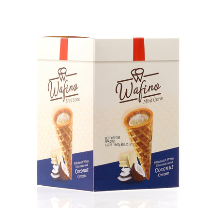 WAFINO WAFFLE CONES FILLED WITH WHITE CHOCOLATE AND COCONUT CREAM