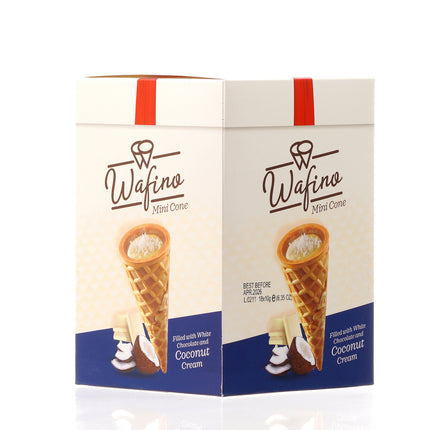WAFINO WAFFLE CONES FILLED WITH WHITE CHOCOLATE AND COCONUT CREAM