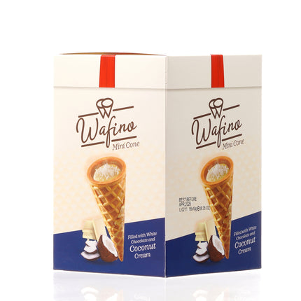 WAFINO WAFFLE CONES FILLED WITH WHITE CHOCOLATE AND COCONUT CREAM