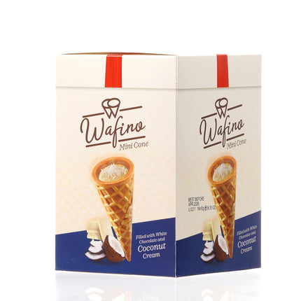 WAFINO WAFFLE CONES FILLED WITH WHITE CHOCOLATE AND COCONUT CREAM