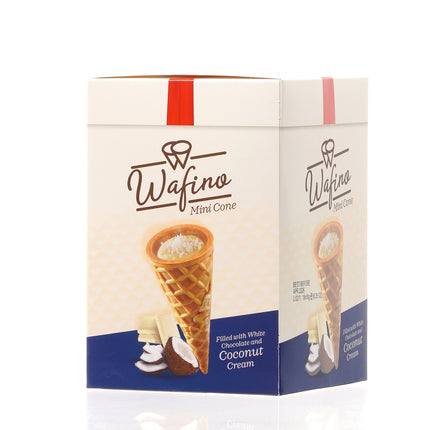 WAFINO WAFFLE CONES FILLED WITH WHITE CHOCOLATE AND COCONUT CREAM