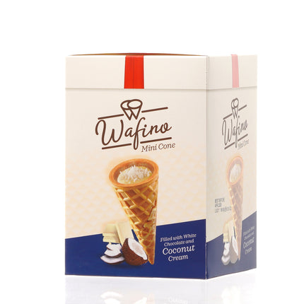WAFINO WAFFLE CONES FILLED WITH WHITE CHOCOLATE AND COCONUT CREAM