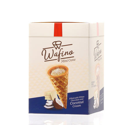 WAFINO WAFFLE CONES FILLED WITH WHITE CHOCOLATE AND COCONUT CREAM