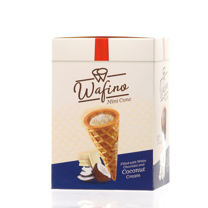 WAFINO WAFFLE CONES FILLED WITH WHITE CHOCOLATE AND COCONUT CREAM