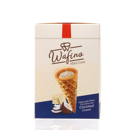 WAFINO WAFFLE CONES FILLED WITH WHITE CHOCOLATE AND COCONUT CREAM