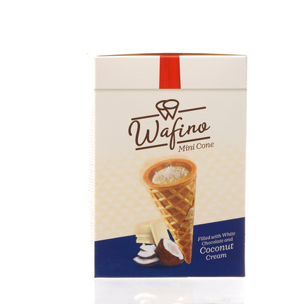 WAFINO WAFFLE CONES FILLED WITH WHITE CHOCOLATE AND COCONUT CREAM
