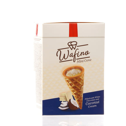 WAFINO WAFFLE CONES FILLED WITH WHITE CHOCOLATE AND COCONUT CREAM