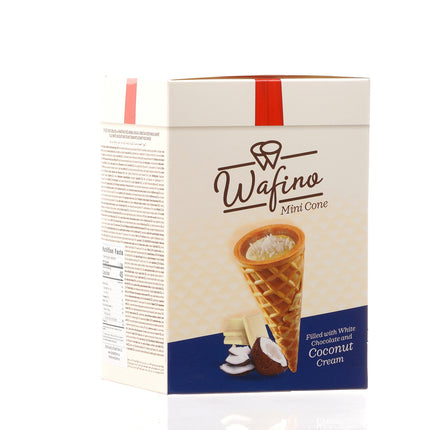 WAFINO WAFFLE CONES FILLED WITH WHITE CHOCOLATE AND COCONUT CREAM