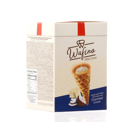 WAFINO WAFFLE CONES FILLED WITH WHITE CHOCOLATE AND COCONUT CREAM