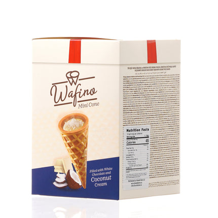 WAFINO WAFFLE CONES FILLED WITH WHITE CHOCOLATE AND COCONUT CREAM