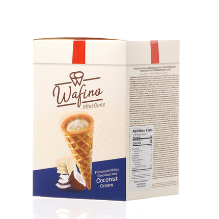 WAFINO WAFFLE CONES FILLED WITH WHITE CHOCOLATE AND COCONUT CREAM