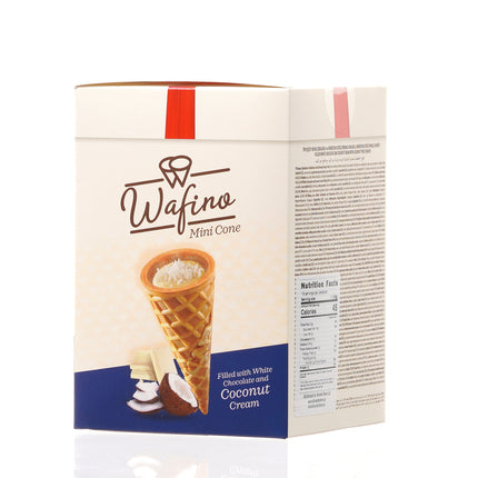 WAFINO WAFFLE CONES FILLED WITH WHITE CHOCOLATE AND COCONUT CREAM