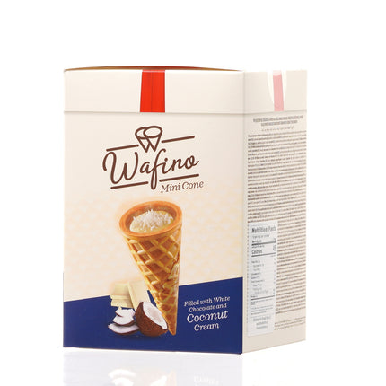WAFINO WAFFLE CONES FILLED WITH WHITE CHOCOLATE AND COCONUT CREAM