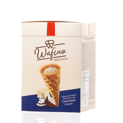 WAFINO WAFFLE CONES FILLED WITH WHITE CHOCOLATE AND COCONUT CREAM