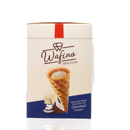 WAFINO WAFFLE CONES FILLED WITH WHITE CHOCOLATE AND COCONUT CREAM