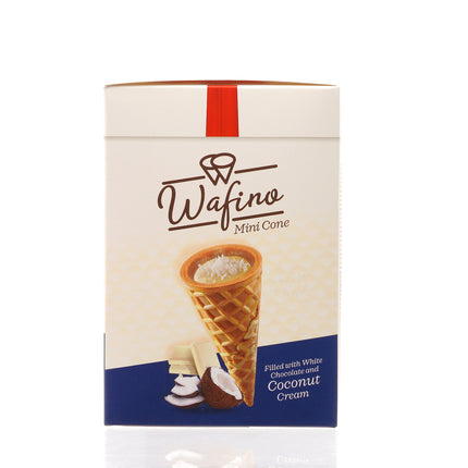 WAFINO WAFFLE CONES FILLED WITH WHITE CHOCOLATE AND COCONUT CREAM